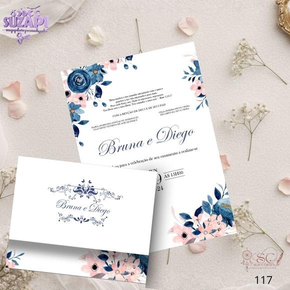 Convite de Casamento Azul Marinho com Rosa Tam A5