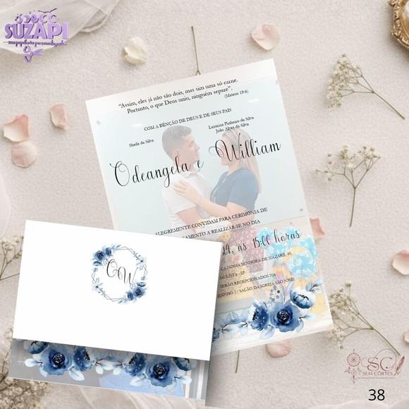 Convite de Casamento Azul Marinho c/ Foto Tam A5