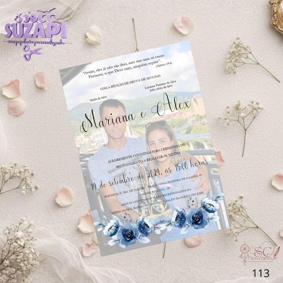 Convite de Casamento Azul Marinho com Foto Tam A5