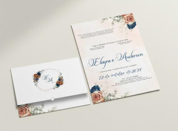 Convite de Casamento Azul Marinho com Terracota Cd765
