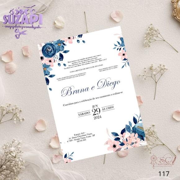 Convite de Casamento Azul Marinho com Rosa Tam A5