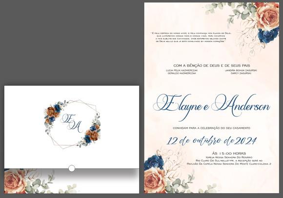 Convite de Casamento Azul Marinho com Terracota Cd765
