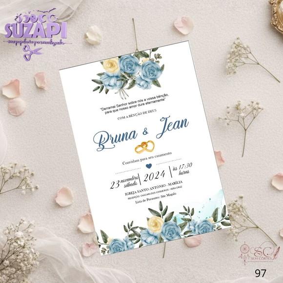 Convite de Casamento Azul Oceano c Amarelo Tam A5