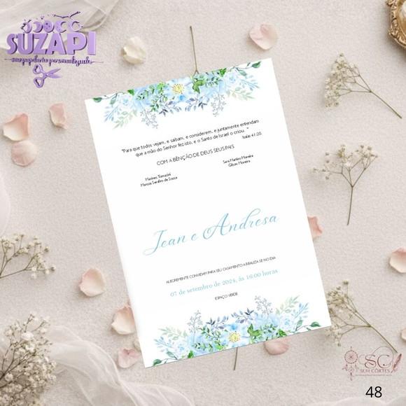 Convite de Casamento Azul Serenity 3 Tam A5