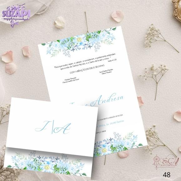 Convite de Casamento Azul Serenity 3 Tam A5