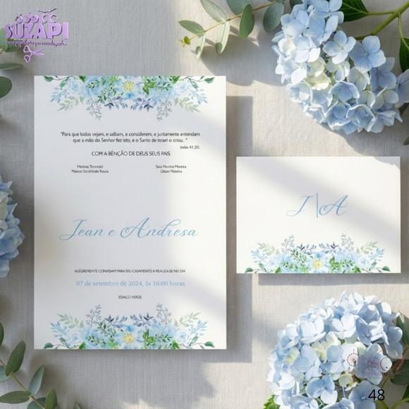 Convite de Casamento Azul Serenity 3 Tam A5