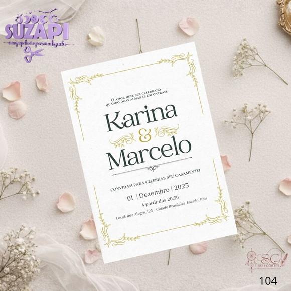 Convite de Casamento Branco c Dourado Tam A5