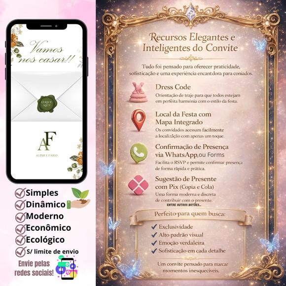 Convite de Casamento Classico Terracota e Verde + Brinde