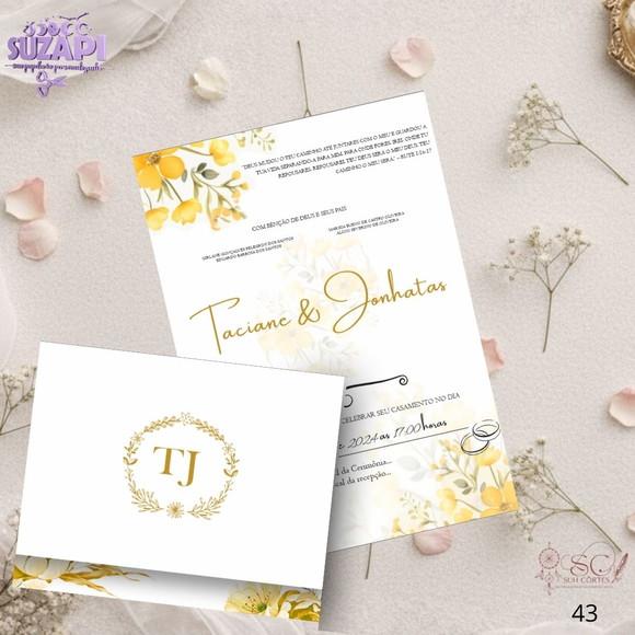 Convite de Casamento Floral Amarelo Tam A5