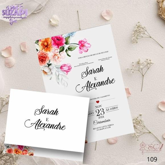 Convite de Casamento Floral Colorido Tam A5