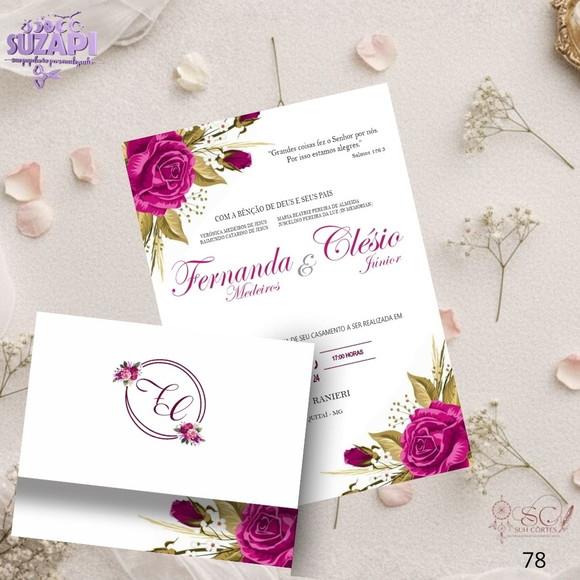 Convite de Casamento Floral Fucsia Tam A5