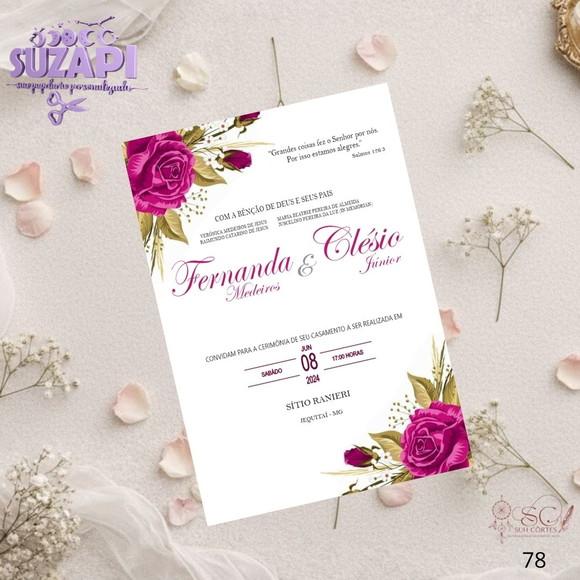 Convite de Casamento Floral Fucsia Tam A5