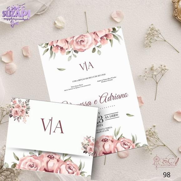 Convite de Casamento Floral Rose Tam A5