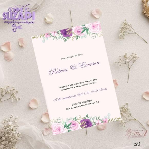 Convite de Casamento Floral Roxo com Rosa Tam A5