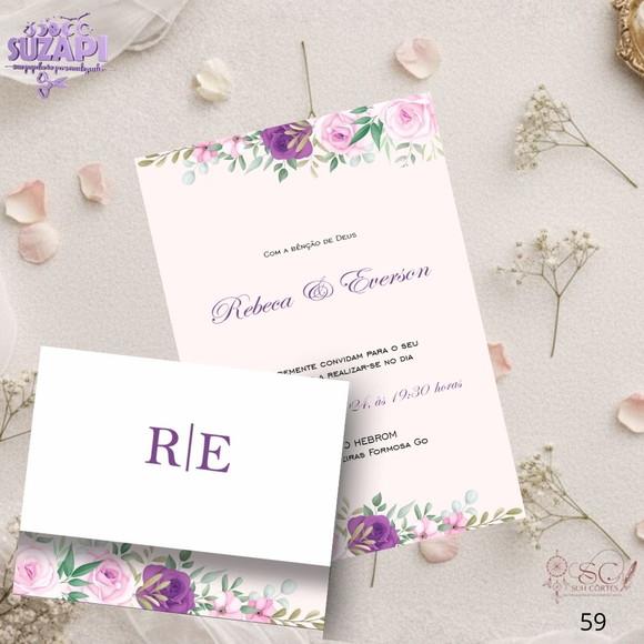 Convite de Casamento Floral Roxo com Rosa Tam A5
