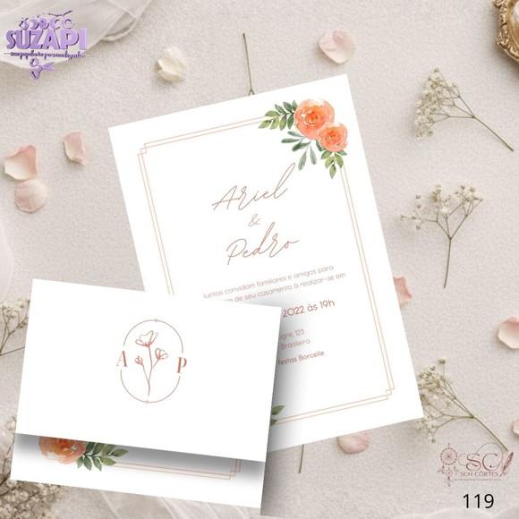 Convite de Casamento Floral Salmão Tam A5