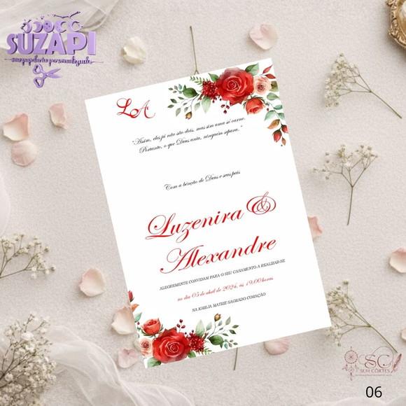 Convite de Casamento Floral Vermelho Cantoneiras Tam A5