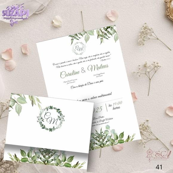 Convite de Casamento Folhagens Verde Tam A5