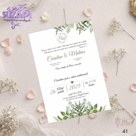 Convite de Casamento Folhagens Verde Tam A5