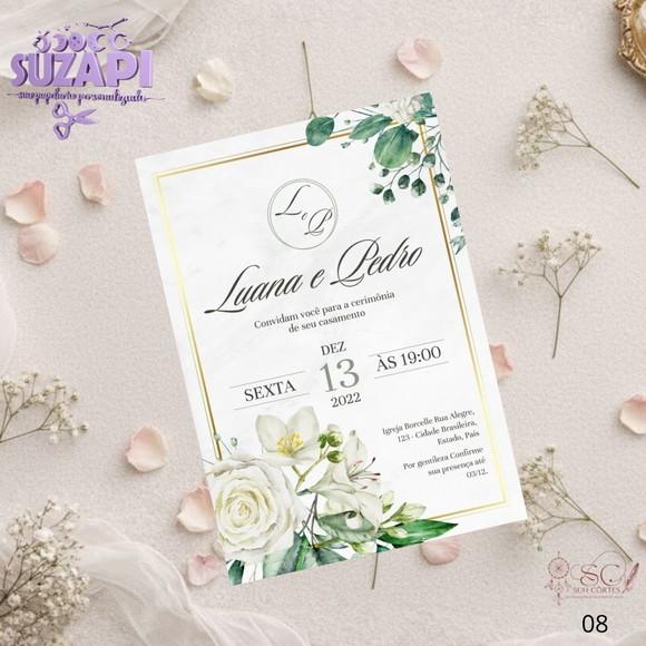 Convite de Casamento Folhas Verdes c/ Branco Tam A5