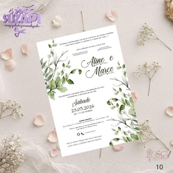 Convite de Casamento Folhas Verdes Nominal Tam A5