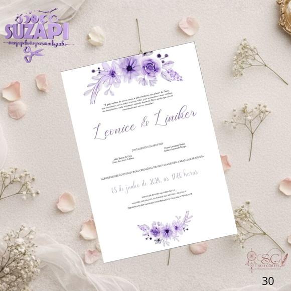 Convite de Casamento Lilás Lavanda Tam A5