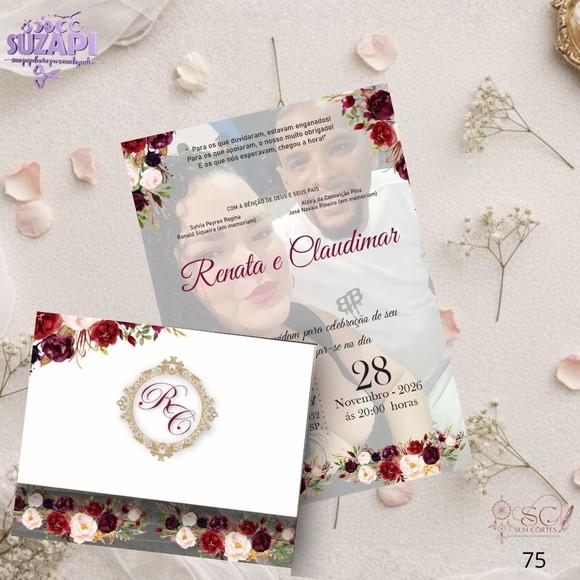 Convite de Casamento Marsala c Dourado e Foto Tam A5