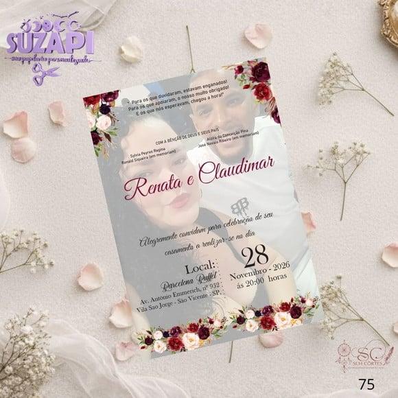 Convite de Casamento Marsala c Dourado e Foto Tam A5
