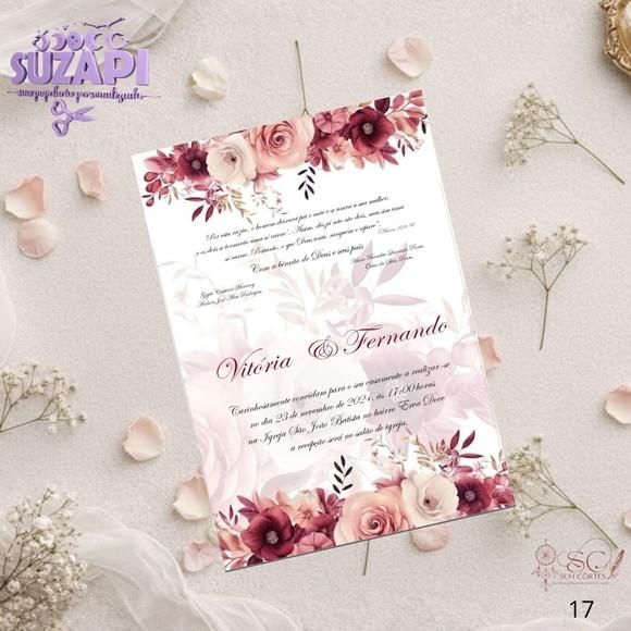 Convite de Casamento Marsala c/ Rosa Chá Tam A5