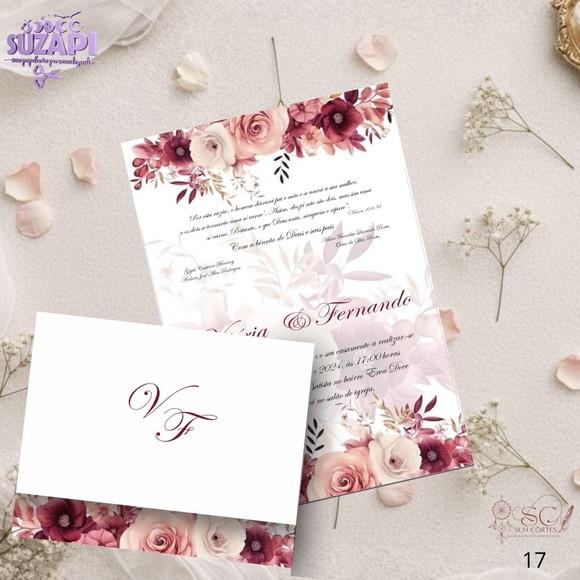 Convite de Casamento Marsala c/ Rosa Chá Tam A5