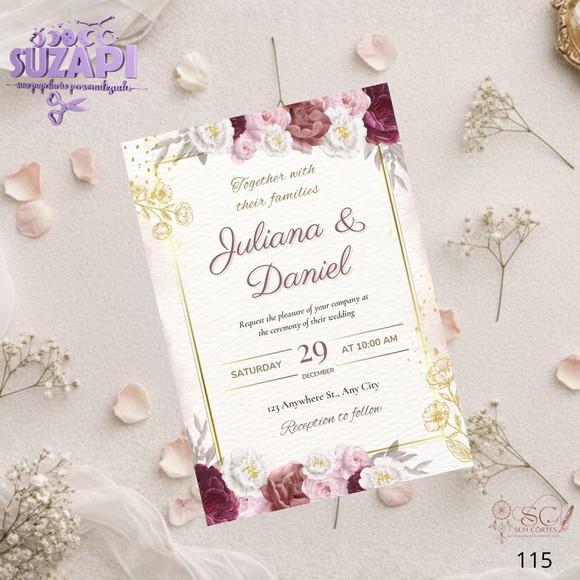 Convite de Casamento Marsala com Rosa Chá e Dourado Tam A5