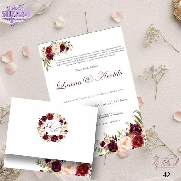 Convite de Casamento Marsala Cantoneira Tam A5
