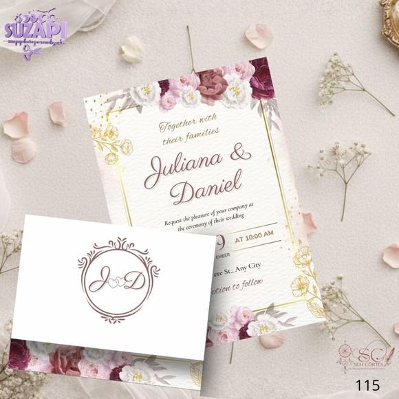 Convite de Casamento Marsala com Rosa Chá e Dourado Tam A5