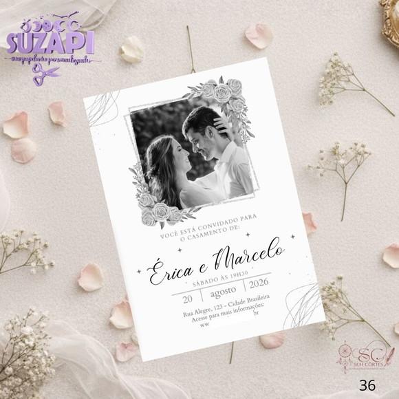 Convite de Casamento Preto e Branco com Foto Tam A5