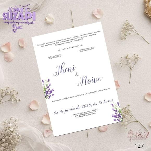 Convite de Casamento Ramos Lilas Lavanda Tam A5