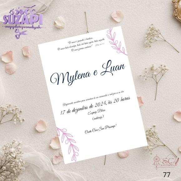 Convite de Casamento Rosa e Azul Minimalista Tam A5