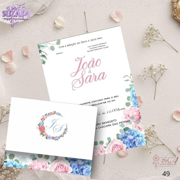 Convite de Casamento Rosa e Azul Tam A5
