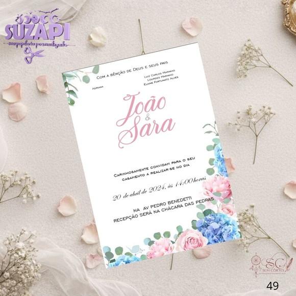 Convite de Casamento Rosa e Azul Tam A5