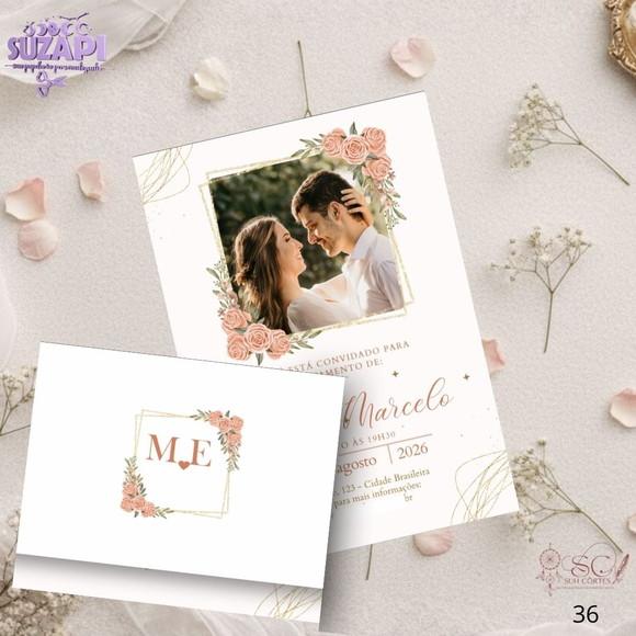 Convite de Casamento Rose com Foto Tam A5