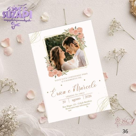 Convite de Casamento Rose com Foto Tam A5