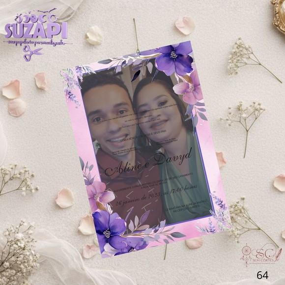 Convite de Casamento Roxo com Foto Tam A5