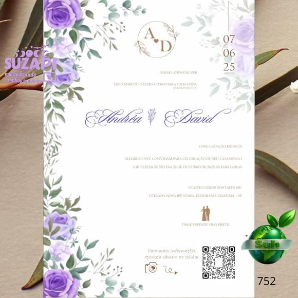 Convite de Casamento Rustico com Lilás