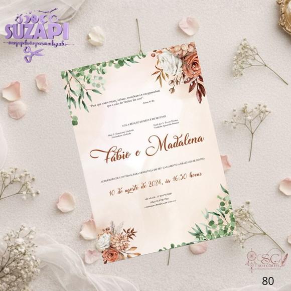 Convite de Casamento Terracota com Verde Tam A5