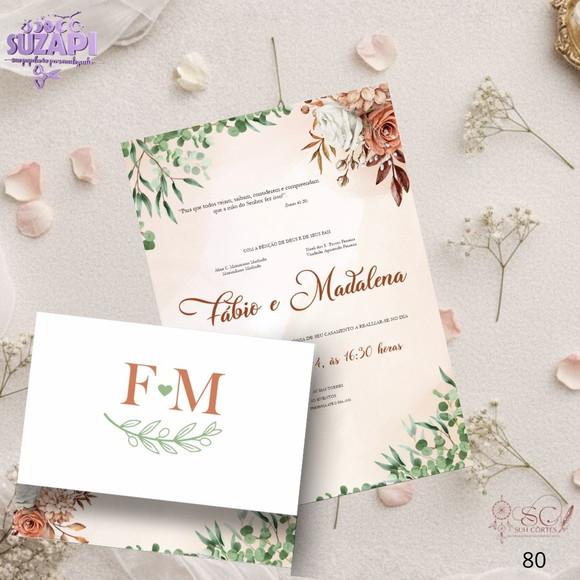 Convite de Casamento Terracota com Verde Tam A5