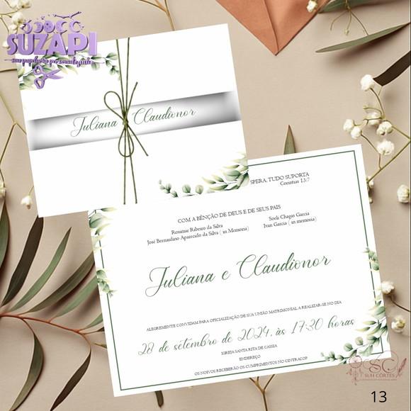 Convite de Casamento Verde Oliva A4 com Lacinho