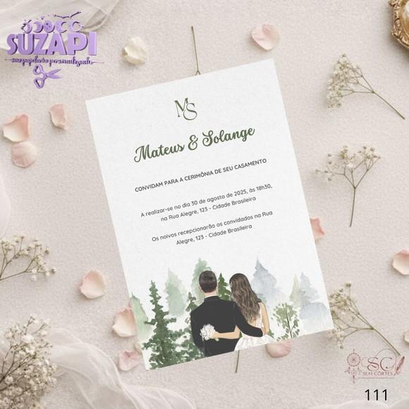 Convite de Casamento Verde Oliva Aquarela Tam A5