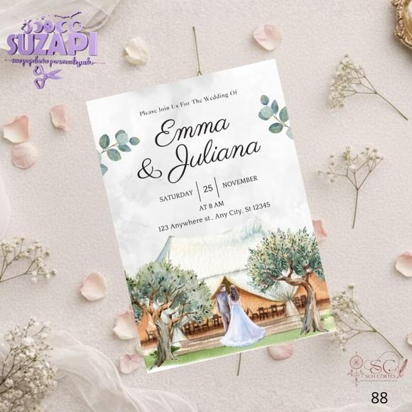 Convite de Casamento Verde Oliva Aquarela Tam A5