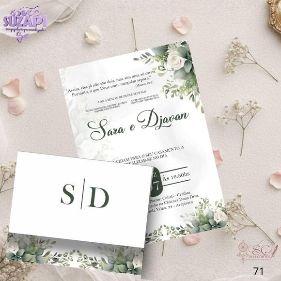 Convite de Casamento Verde Oliva c Iniciais Tam A5