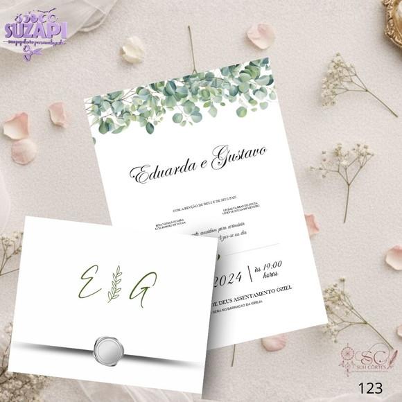 Convite de Casamento Verde Oliva c Lacre de Cera Tam A5