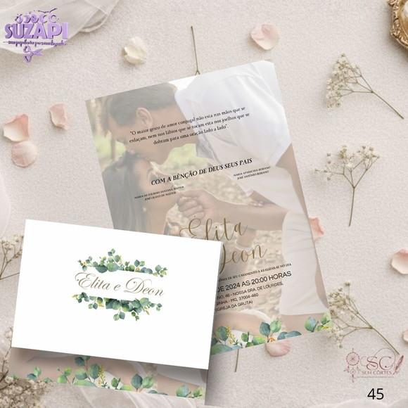 Convite de Casamento Verde Oliva com Foto Tam A5